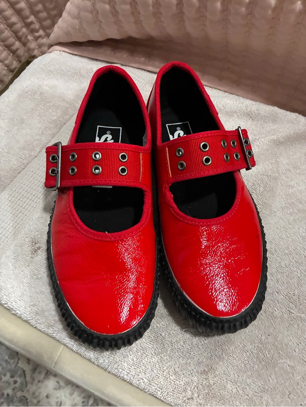 Vans Red Patent Mary Jane Flats with Studded Strap